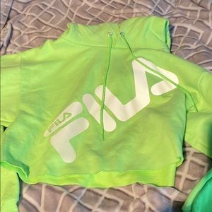 neon green fila hoodie cropped